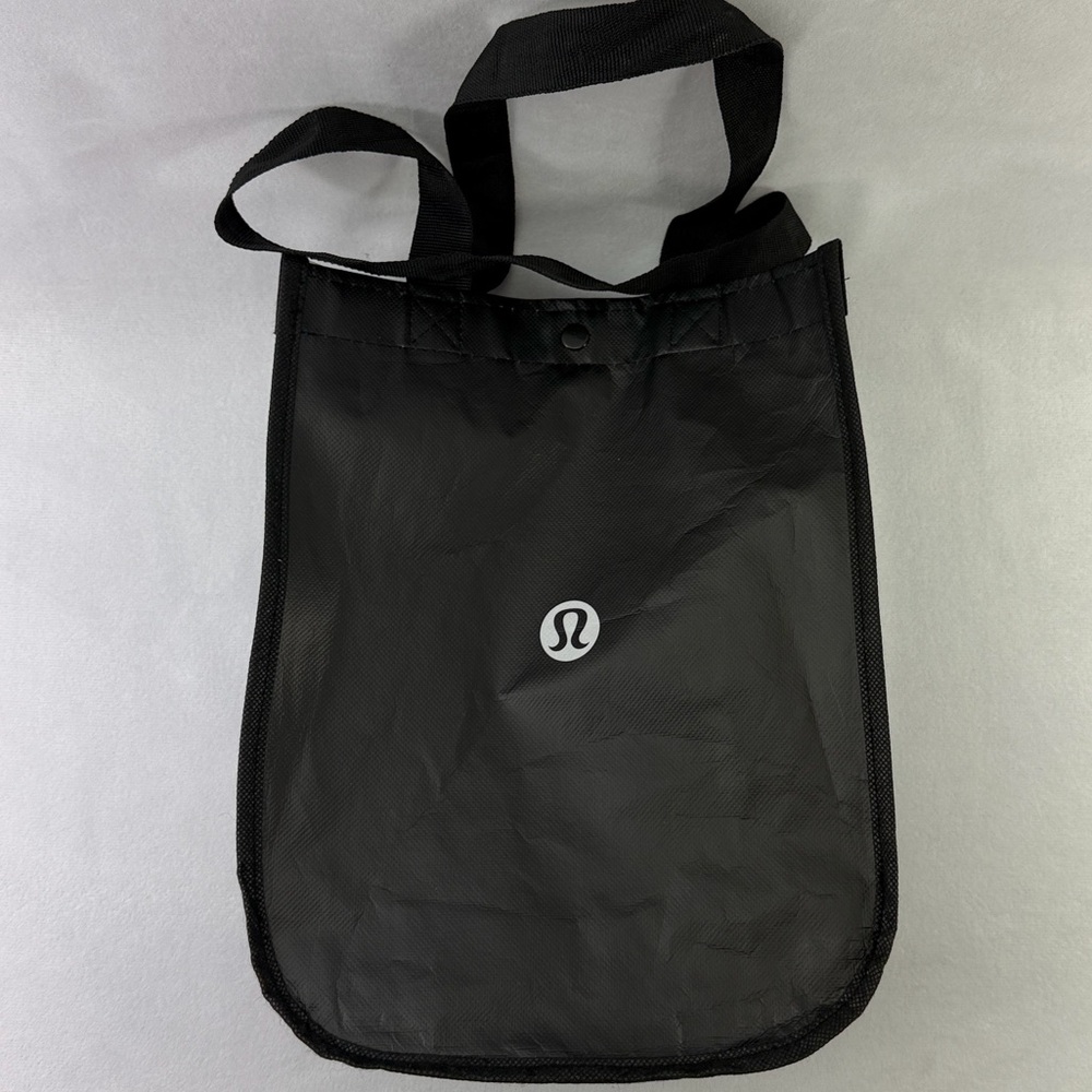 Lululemon Small Black Reusable Tote White Logo Sides Shopping Bag 12” 9” 5” - Picture 4 of 8